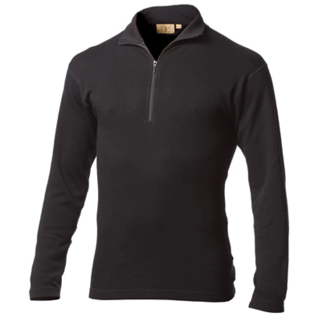 Black long-sleeve pullover with a quarter zip on a white background